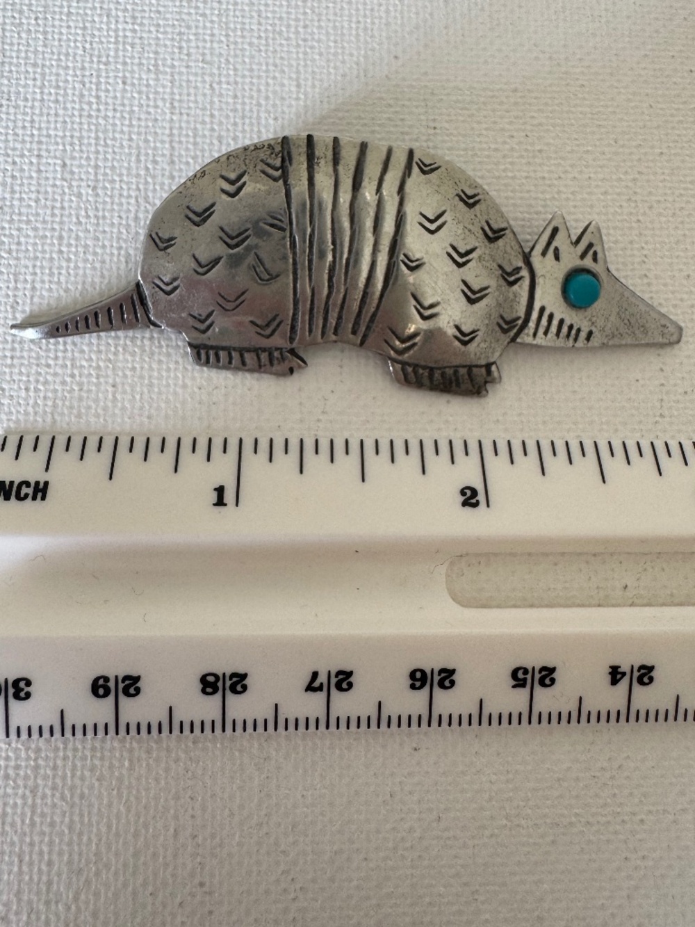 Vintage JJ 1988 Armadillo Brooch Silver Tone Turquoise Eye Southwester Pin
